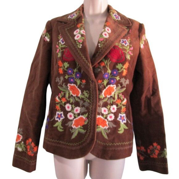 Vintage Yank Americano Embroidered Brown Velvet Western BoHo Jacket Medium GUC - Picture 7 of 16